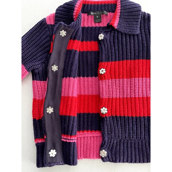 Marc Jacobs Sz S Stripe Cardigan Pink Wool Vintage Preppy Geek Chic Y2K Whimsy - Picture 10 of 15
